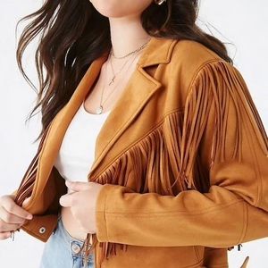 Plus Size Faux Suede Fringe Jacket